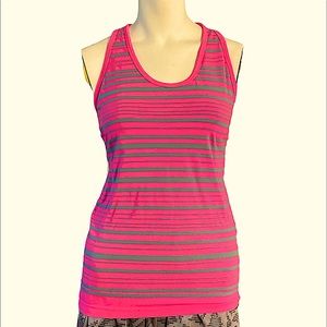 Athleta women’s pink & gray striped racer back tank top